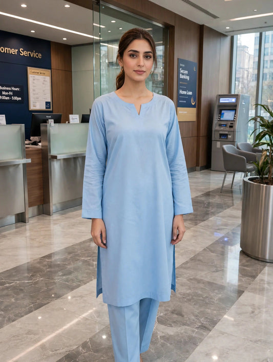 Solid pure lawn stiched shalwar kameez 2pc sky