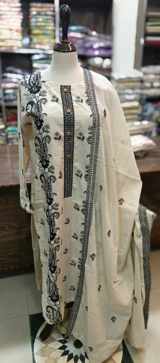 Karandi khaddar embroidered stiched 3 pc