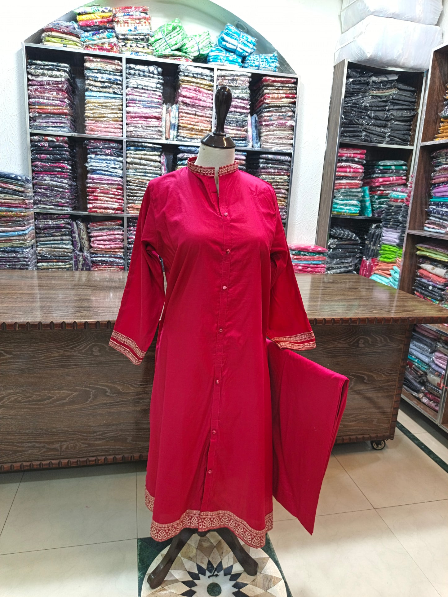 Solid pure lawn long co ord set 2 pc red