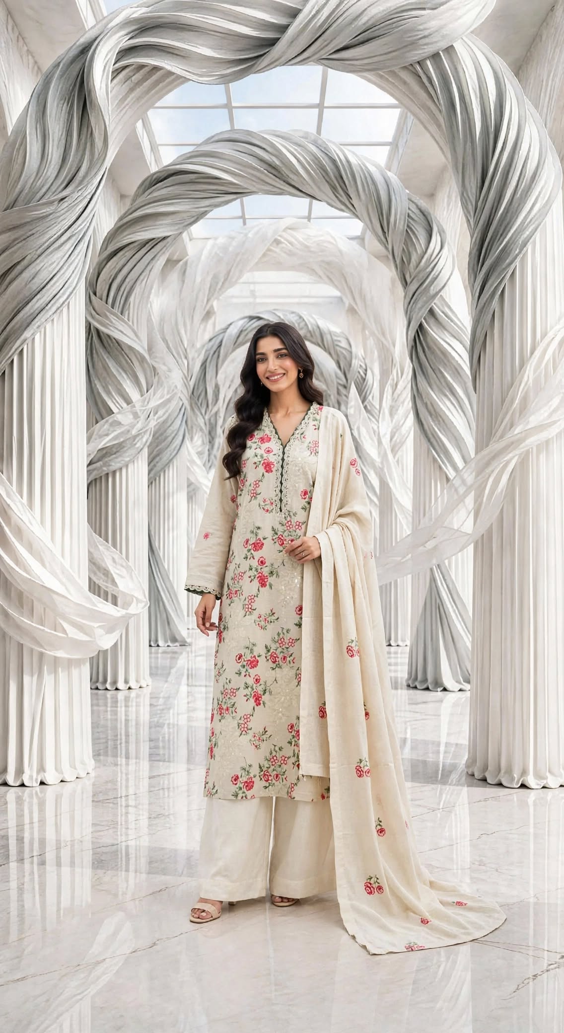 Khaddar embroidered stiched long shirt trouser 3pc mhdifryl