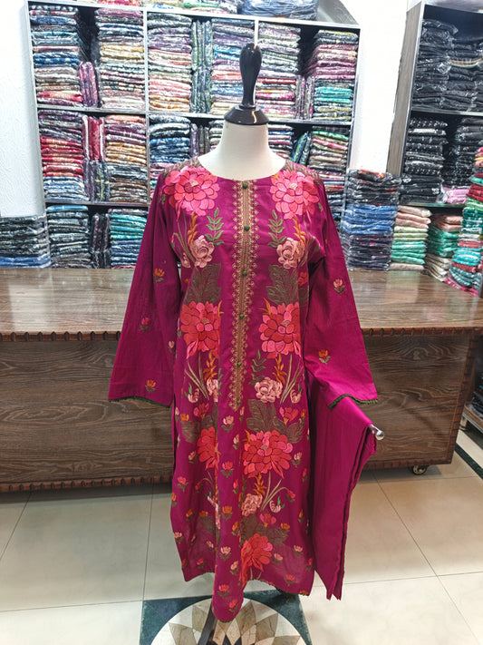 Breeze embroidered lawn stiched long shirt trouser 2pc glbmrn