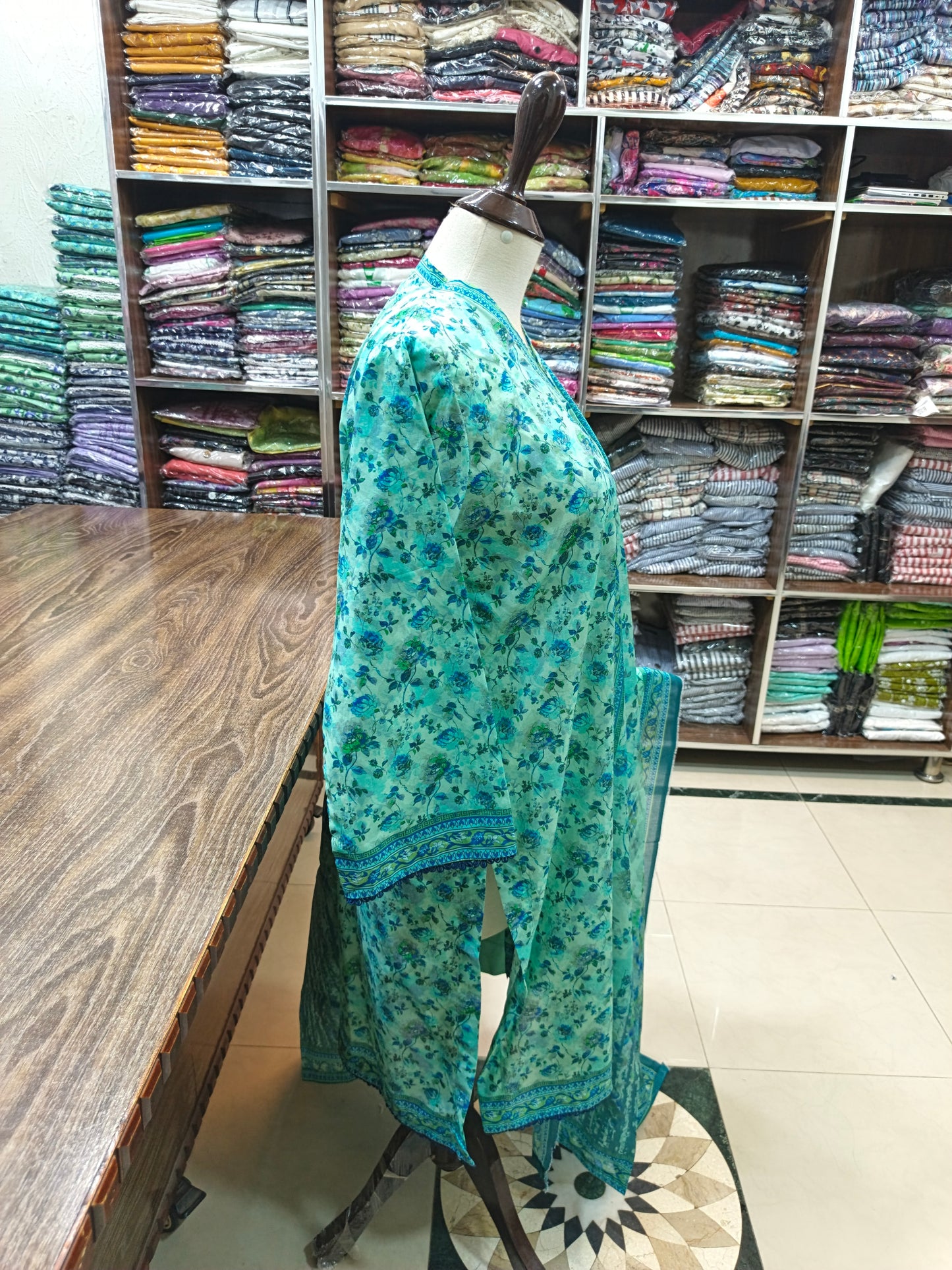 Binsaeed premium lawn stiched shalwar kameez 3pc grnblu2
