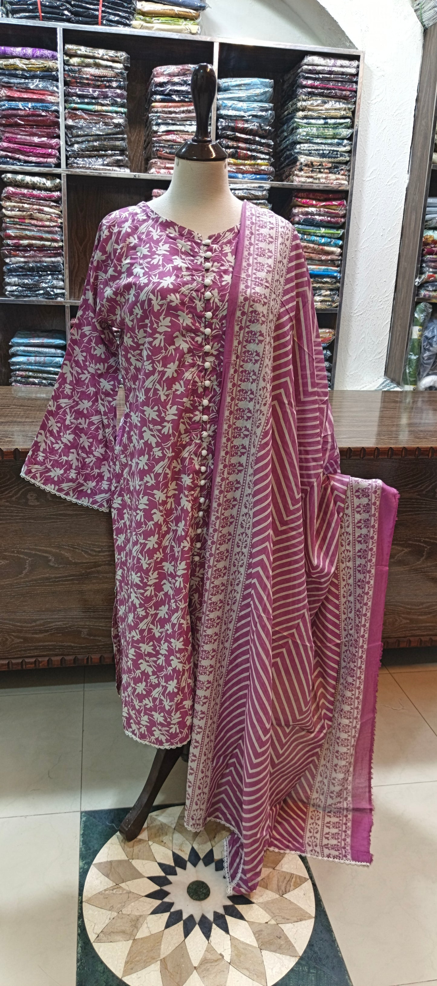 Bin saeed premium lawn stiched long shirt trouser 3 pc