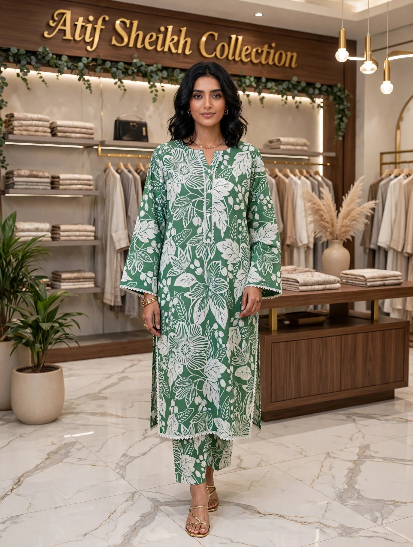 Linen stiched shirt trouser 2pc grenwt
