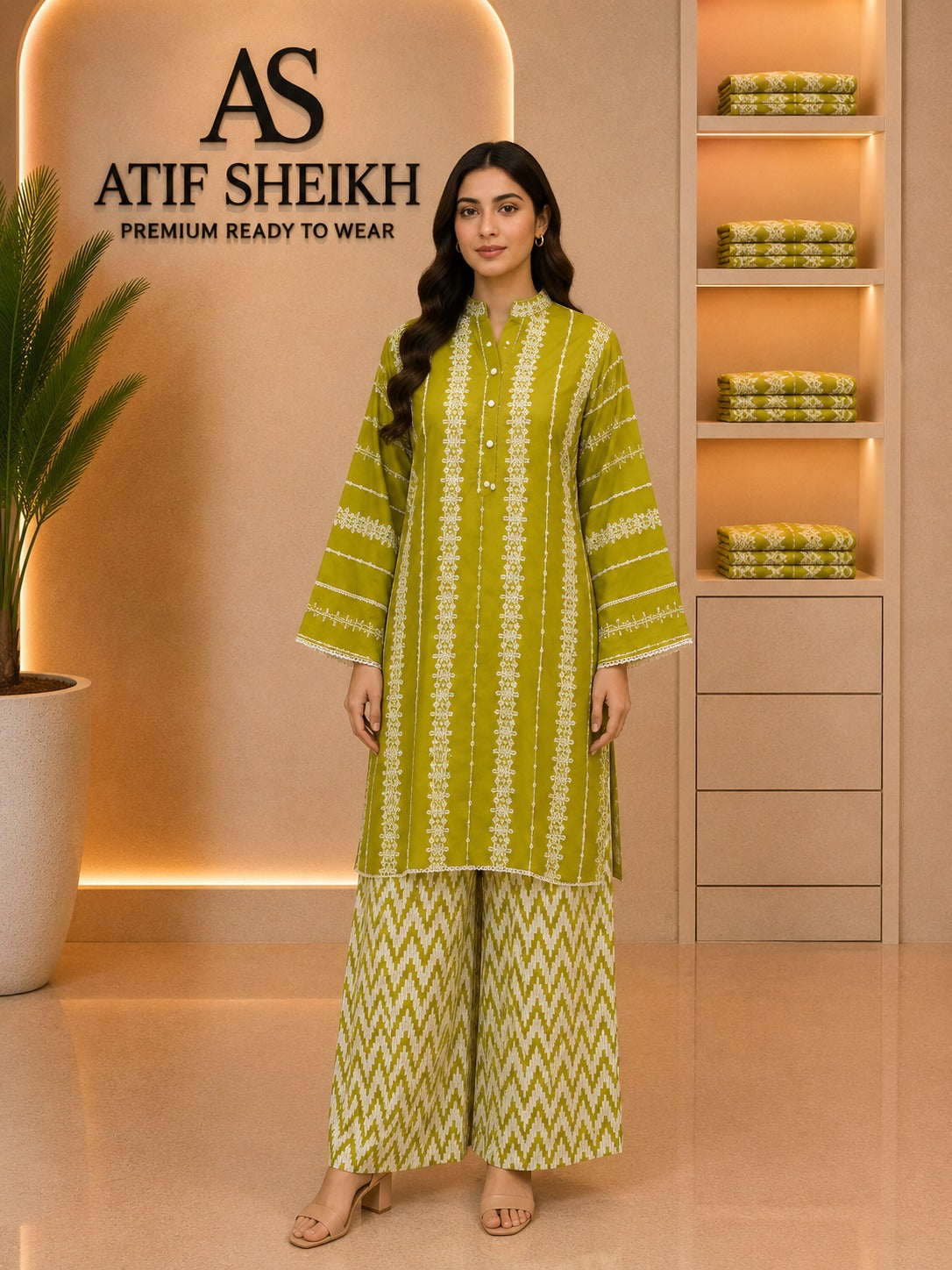 Embroidered lawn stiched short shirt and trouser 2 pc dhni