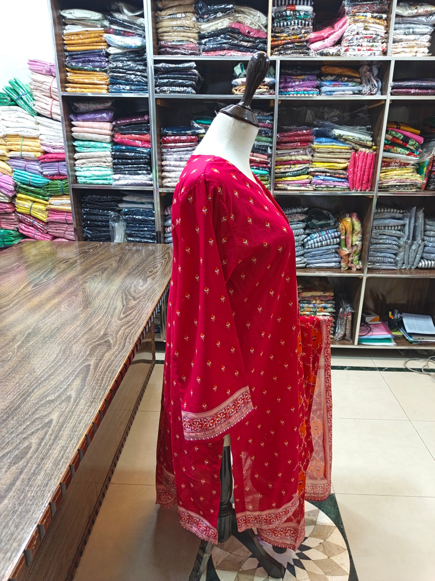 Binsaeed premium lawn stiched shalwar kameez 3 pc red5