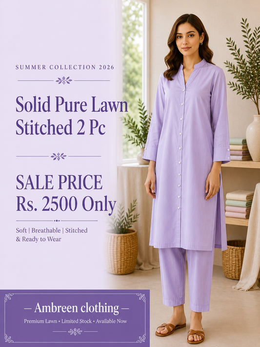 Solid pure lawn long co ord set 2 pc lilac