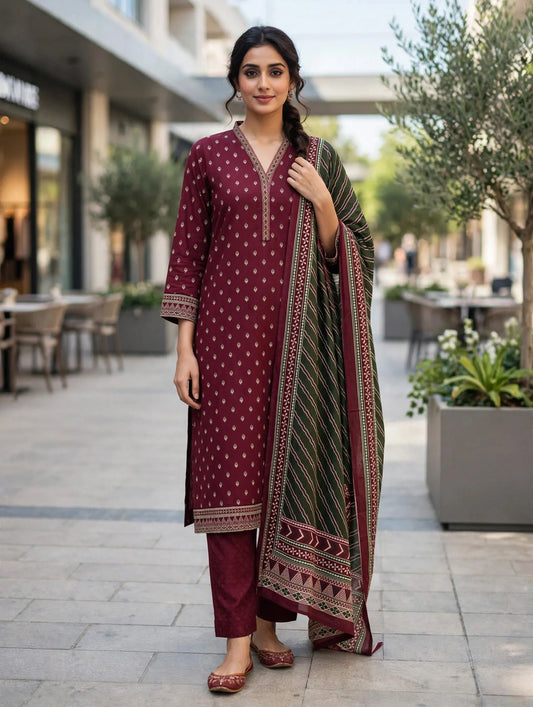 Binsaeed premium lawn stiched shirt trouser 3 pc brgren