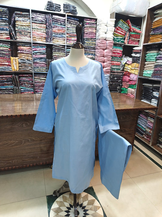 Solid pure lawn stiched shalwar kameez 2pc sky