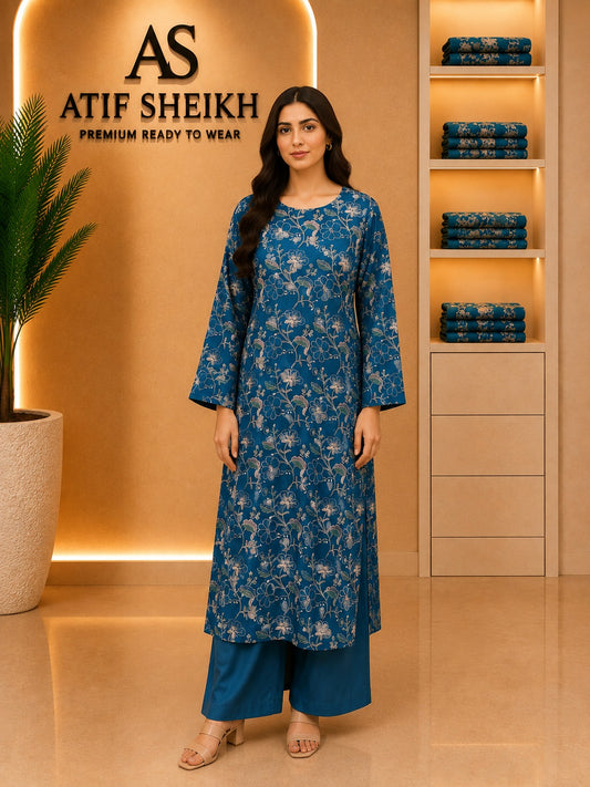 Karandi embroidered stiched long shirt trouser 2pc teelskn