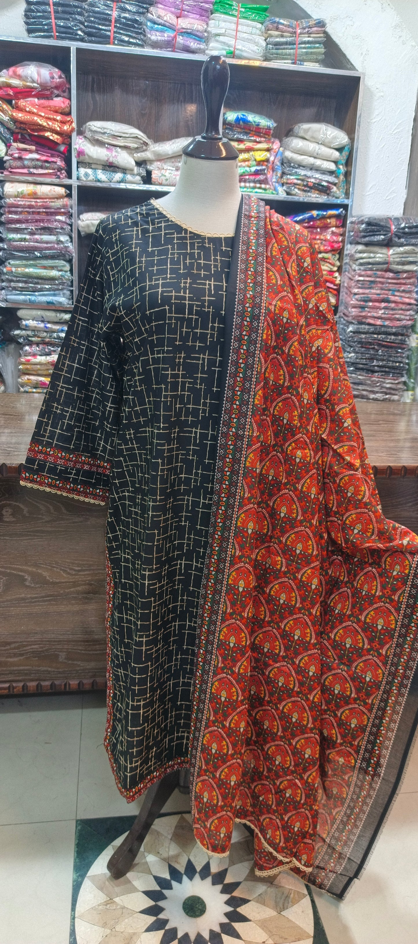 Bin saeed lawn stiched shirt trouser 3 pc