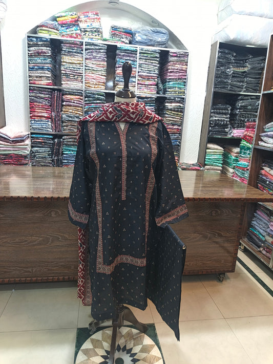 Binsaeed premium lawn stiched 2pc shirt trouser blk