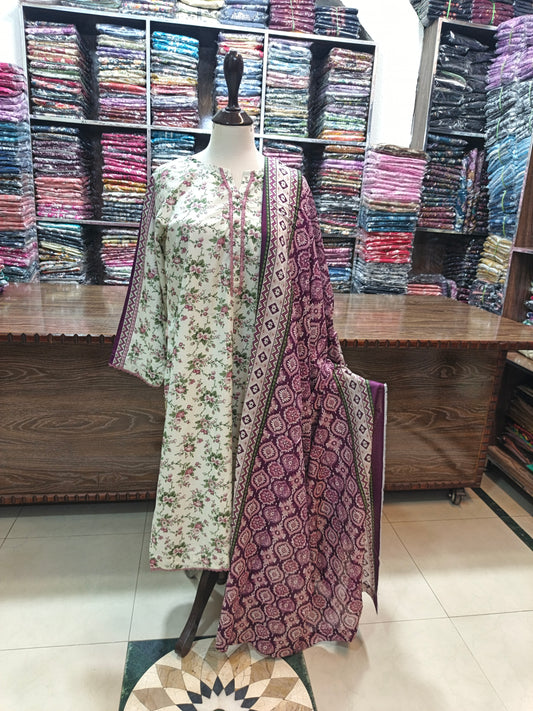 Binsaeed premium lawn stiched shirt trouser stiched 3pc motiaprpl