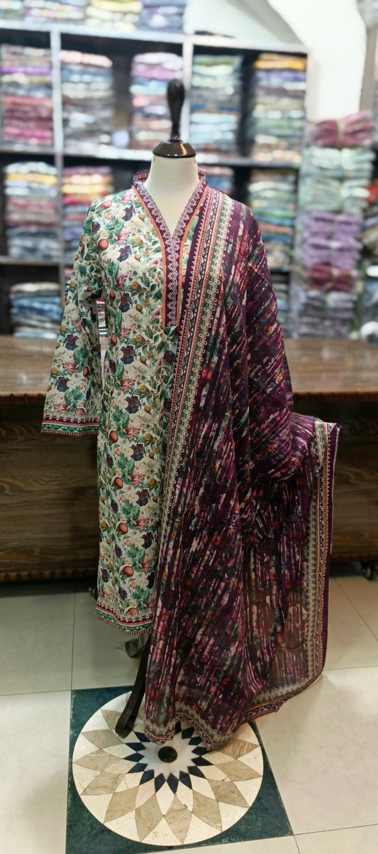 Bin saeed premium lawn stiched shalwar kameez 3 pc fl37