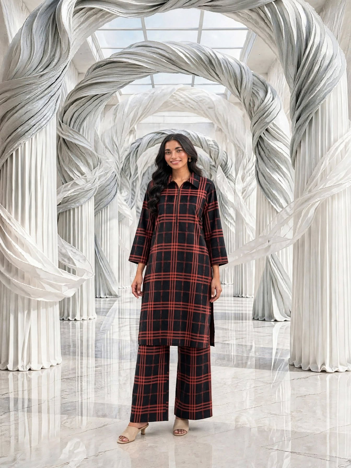 Cotroi short co ord set 2pc redchk