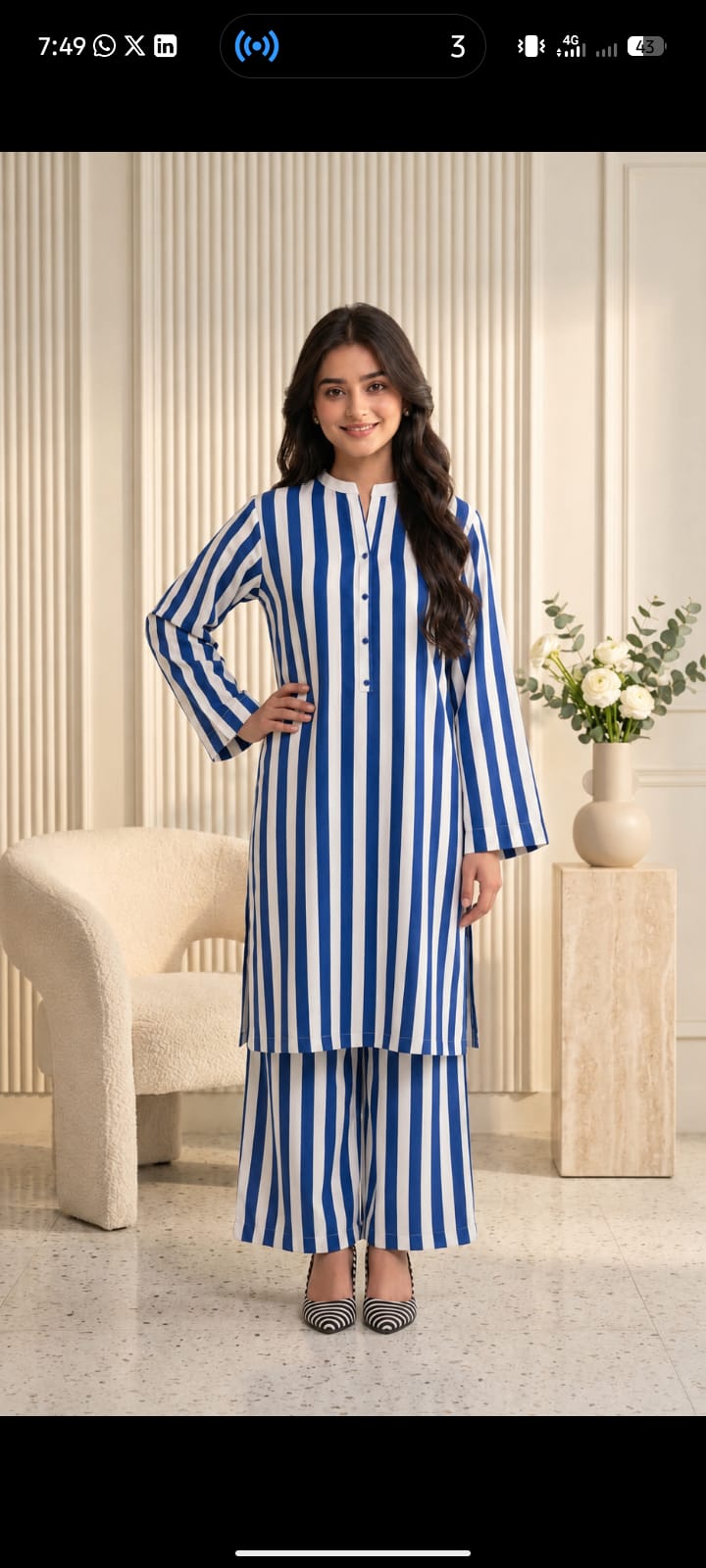 Linen stiched shirt trouser 2 pc bld bluwt