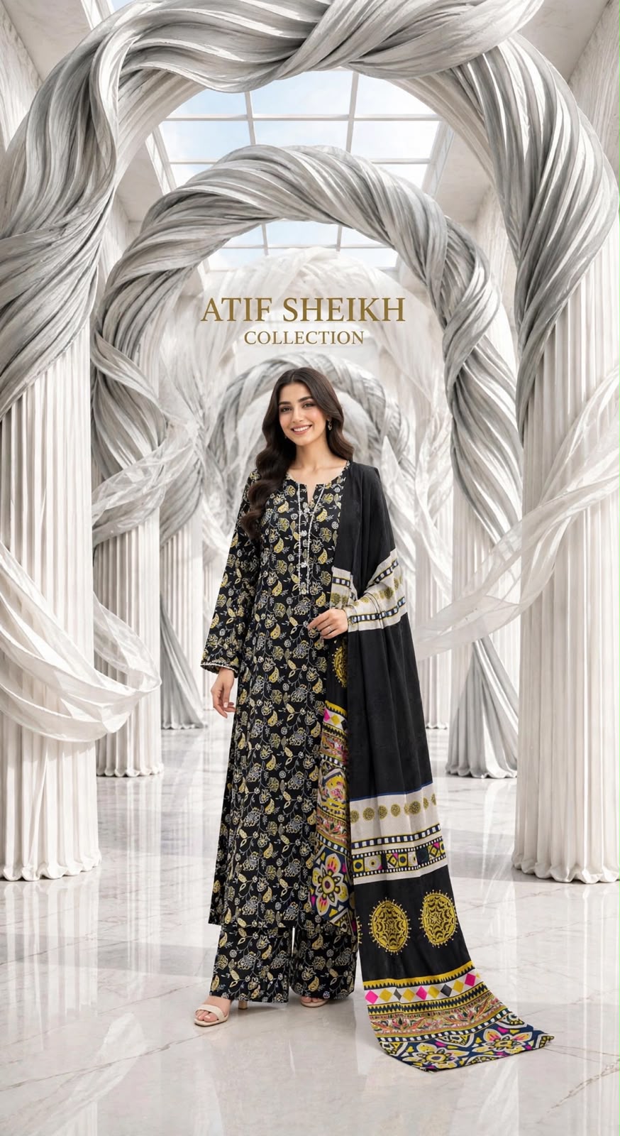 Marina stiched shalwar kameez 3pc blkleaf