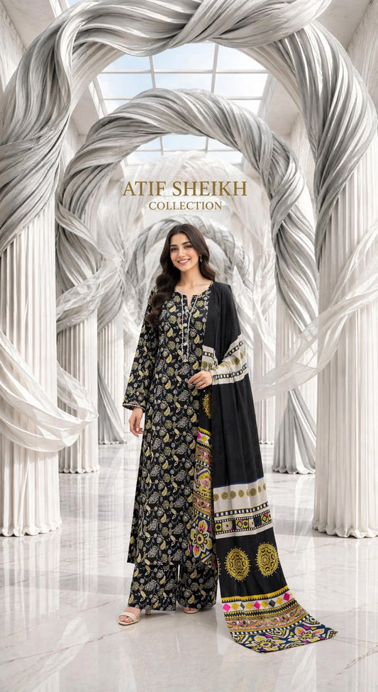 Marina stiched shalwar kameez 3pc blkleaf