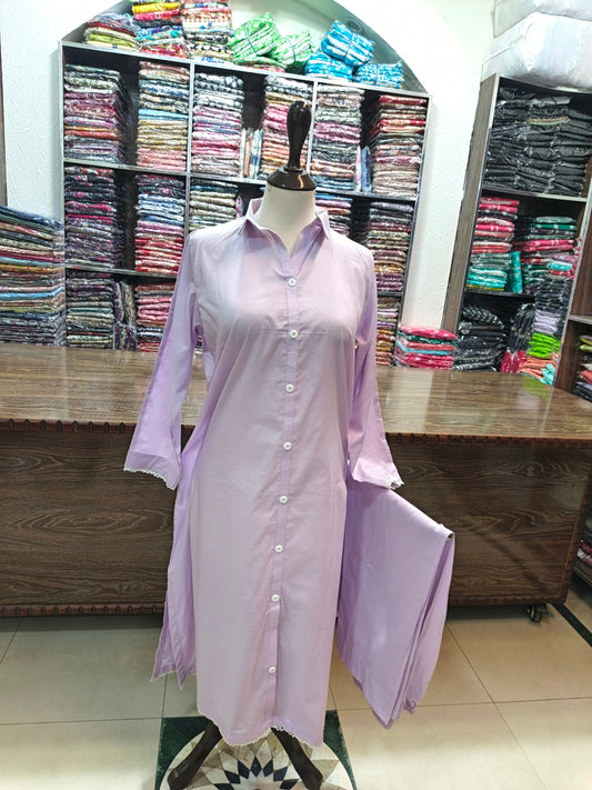 Solid pure lawn long co ord set 2 pc lilac