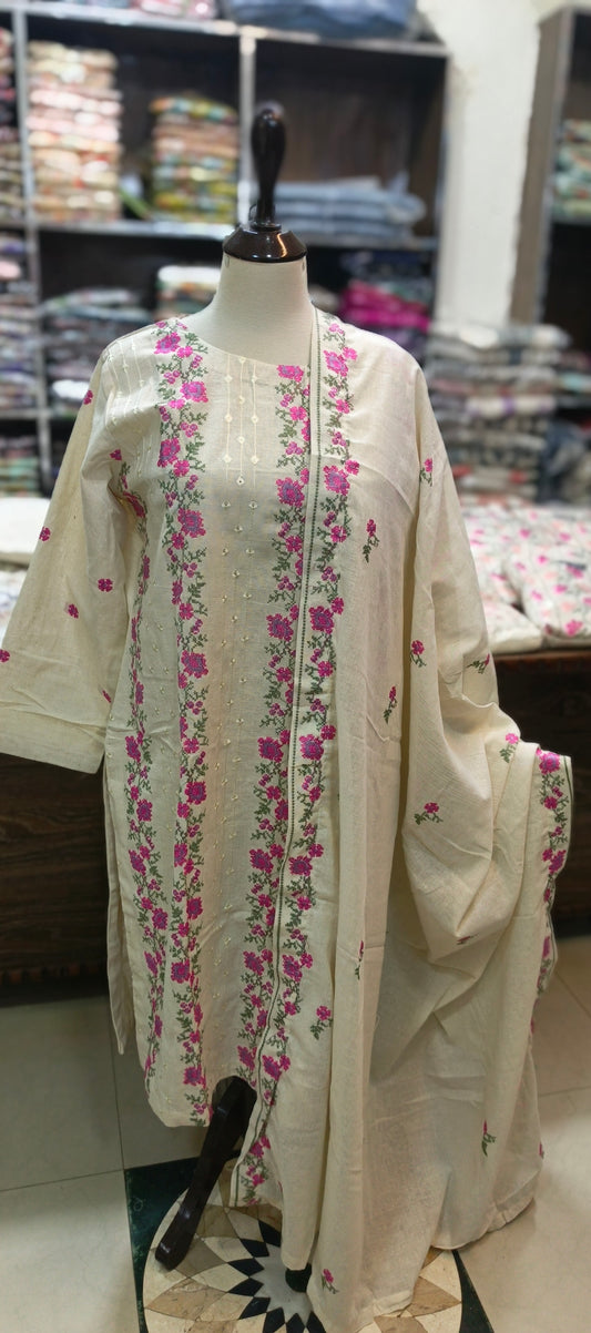 Karandi khaddar embroidered stiched 3 pc