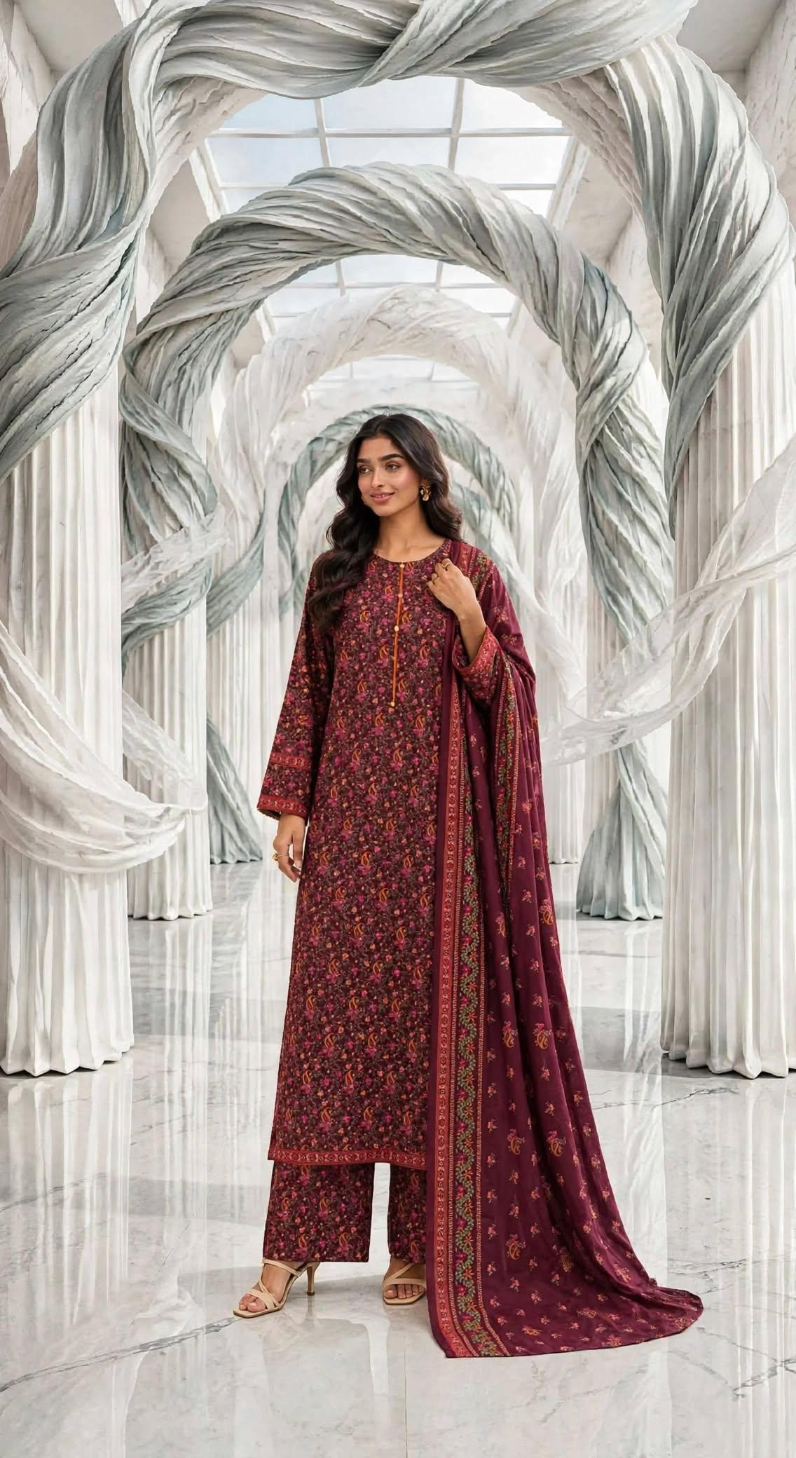 Binsaeed khaddar stiched long shirt trouser 3pc