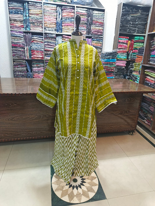 Embroidered lawn stiched short shirt and trouser 2 pc dhni