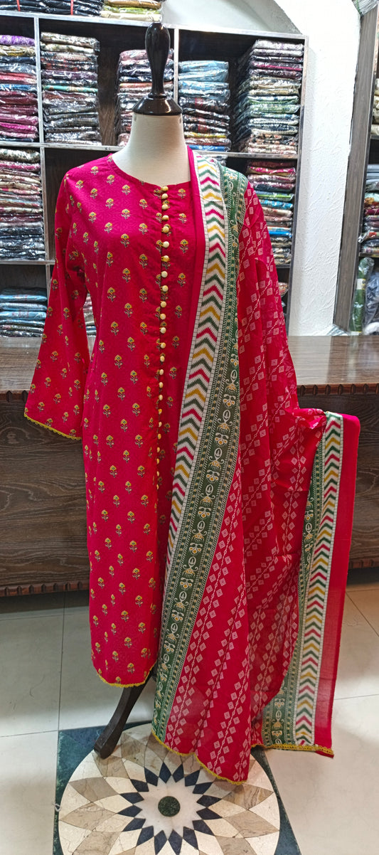 Binsaeed premium lawn stiched long shirt trouser 3 pc