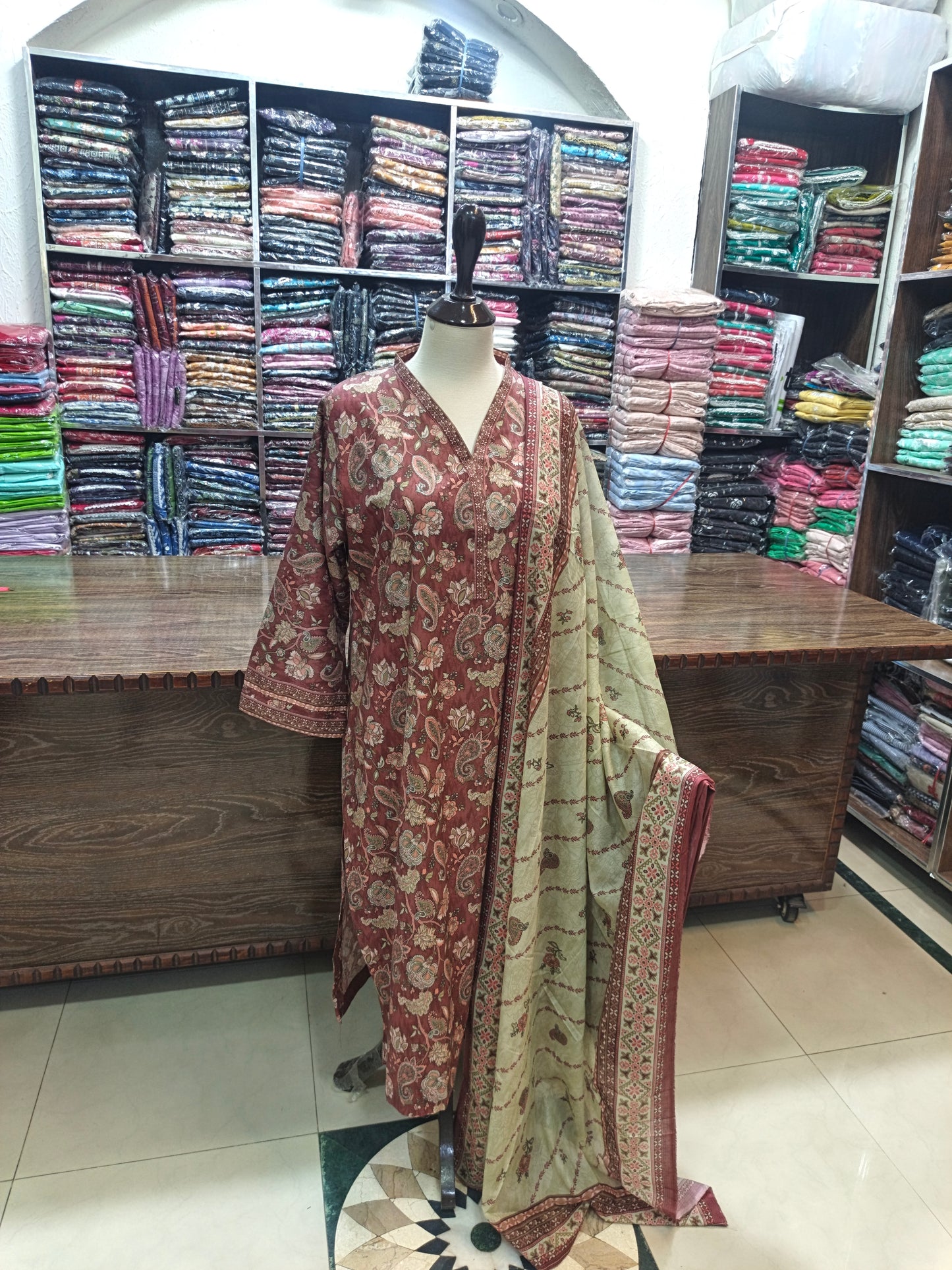 Binsaeed premium lawn stiched shalwar kameez 3 pc teaskin