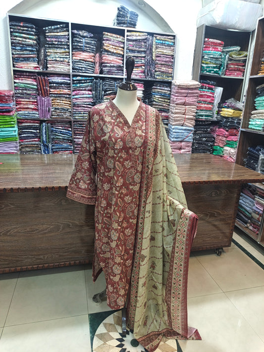 Binsaeed premium lawn stiched shalwar kameez 3 pc teaskin