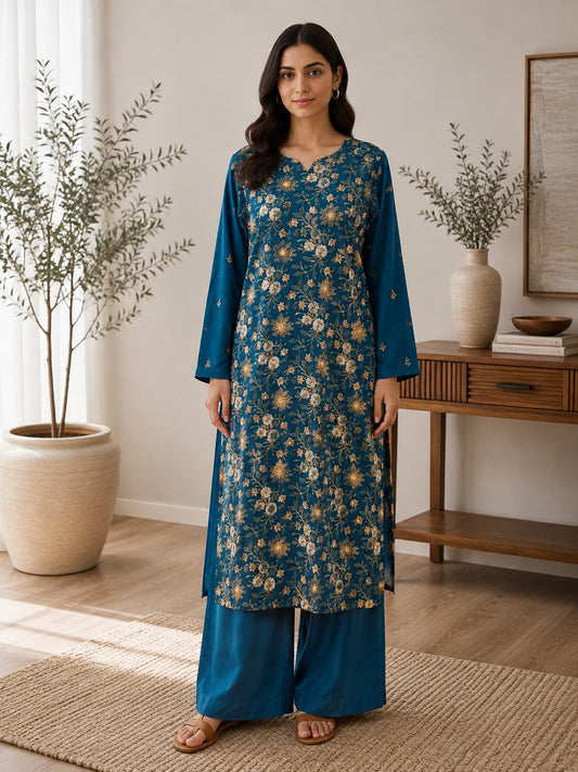 Karandi embroidered stiched long shirt trouser 2pc frzflr