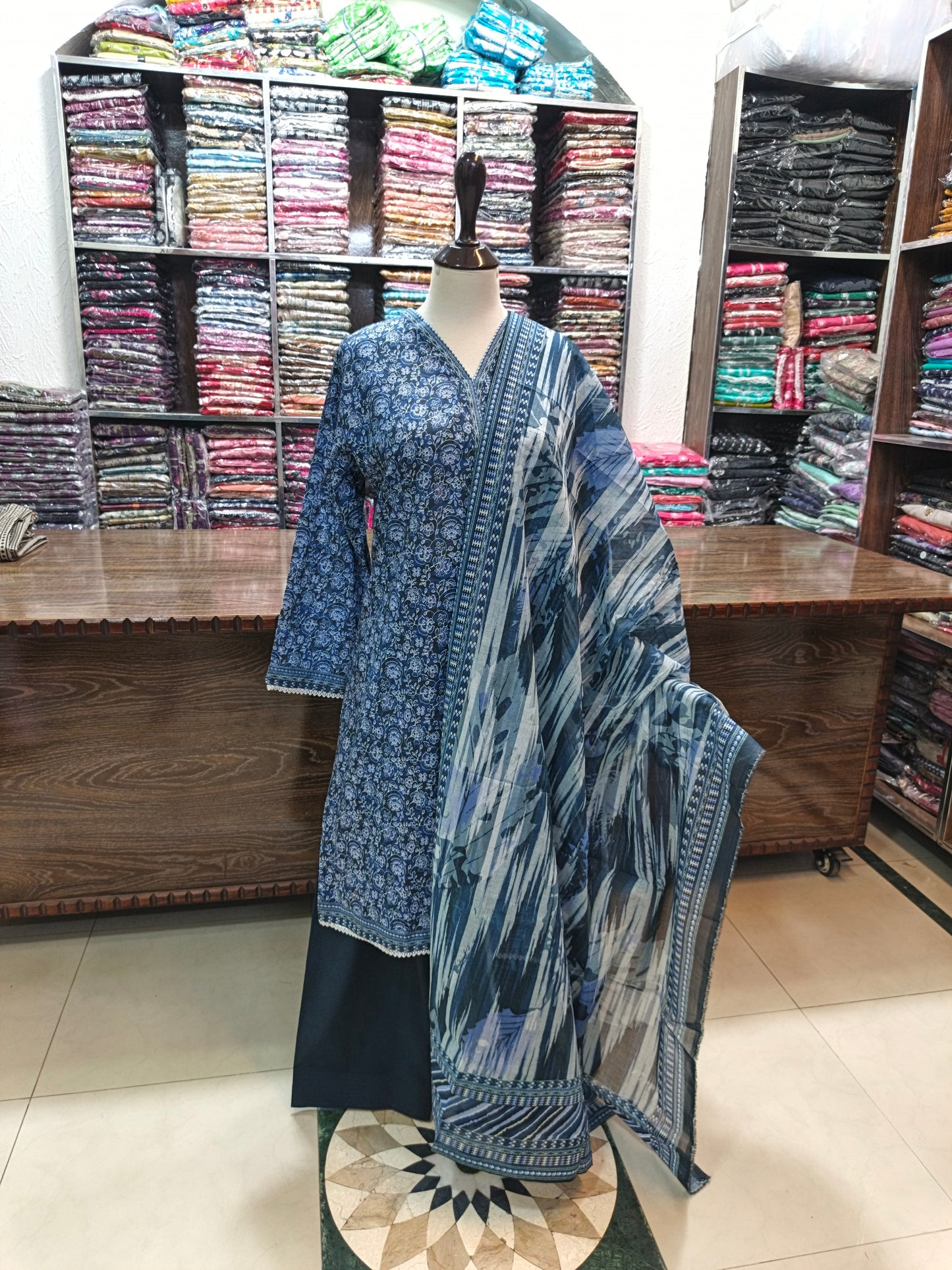 Binsaeed premium lawn stiched shalwar kameez 3pc nvywt