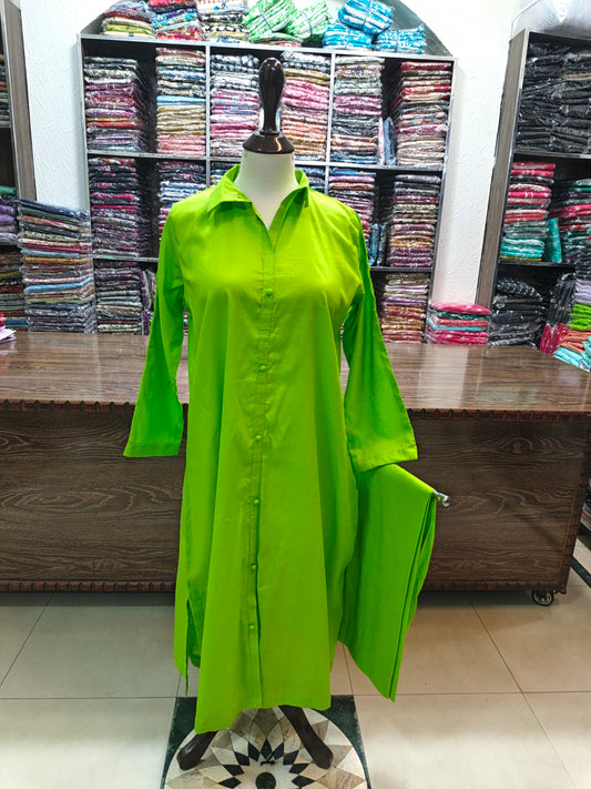 Solid pure lawn long co ord set 2 pc pgren