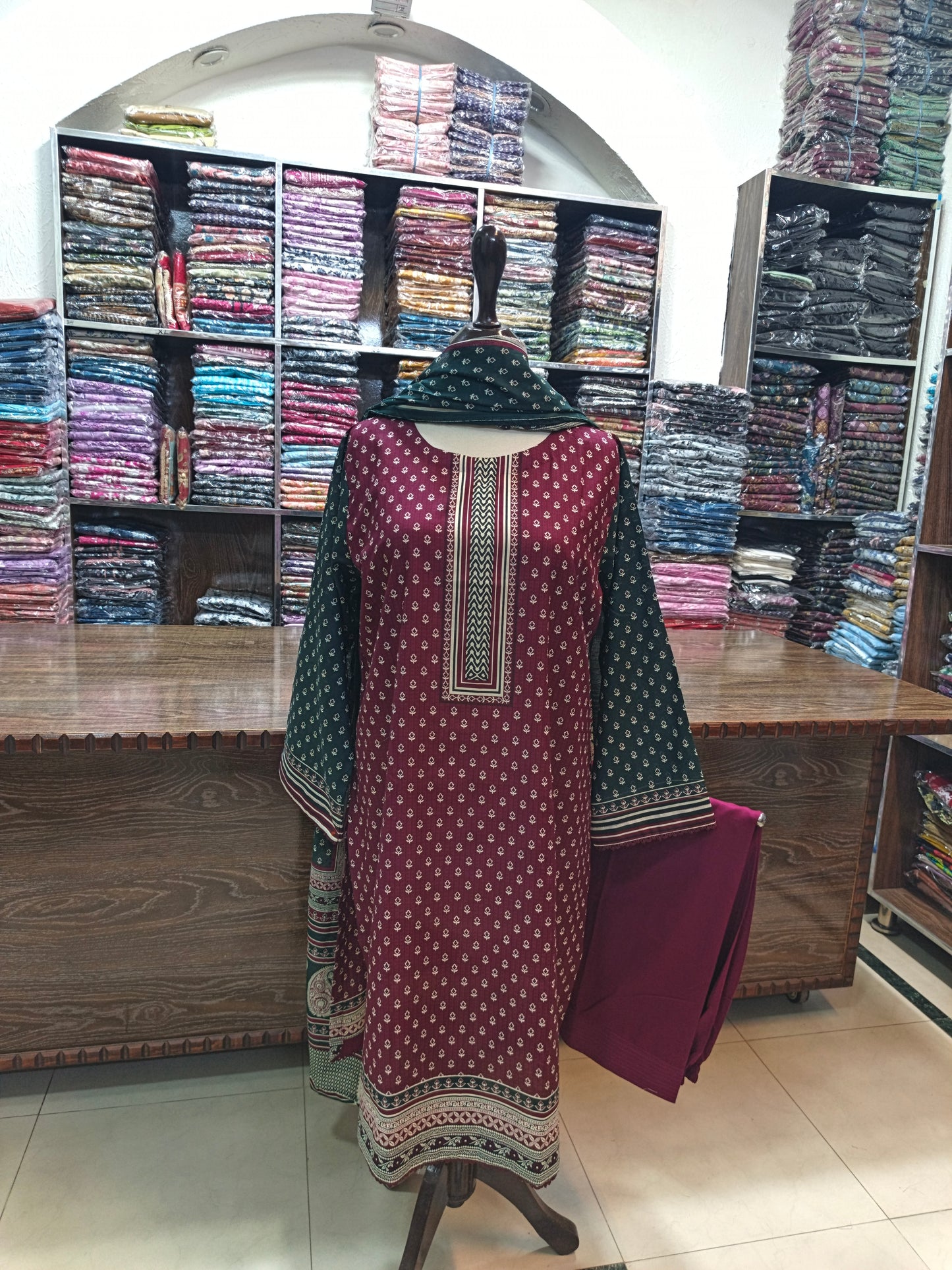 Binsaeed premium lawn stiched shalwar kameez 3pc mrngrn