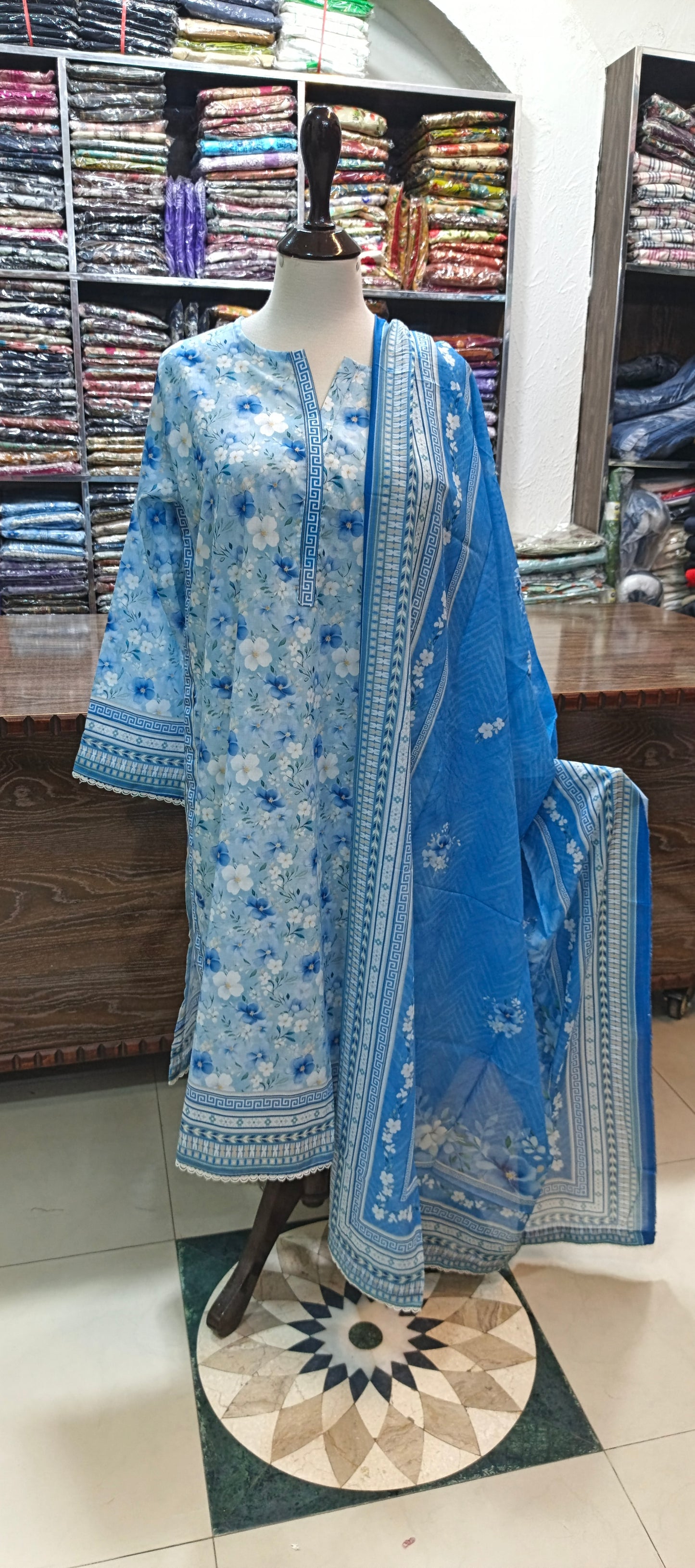 Bin saeed lawn stiched shalwar kameez 3 pc bluwt