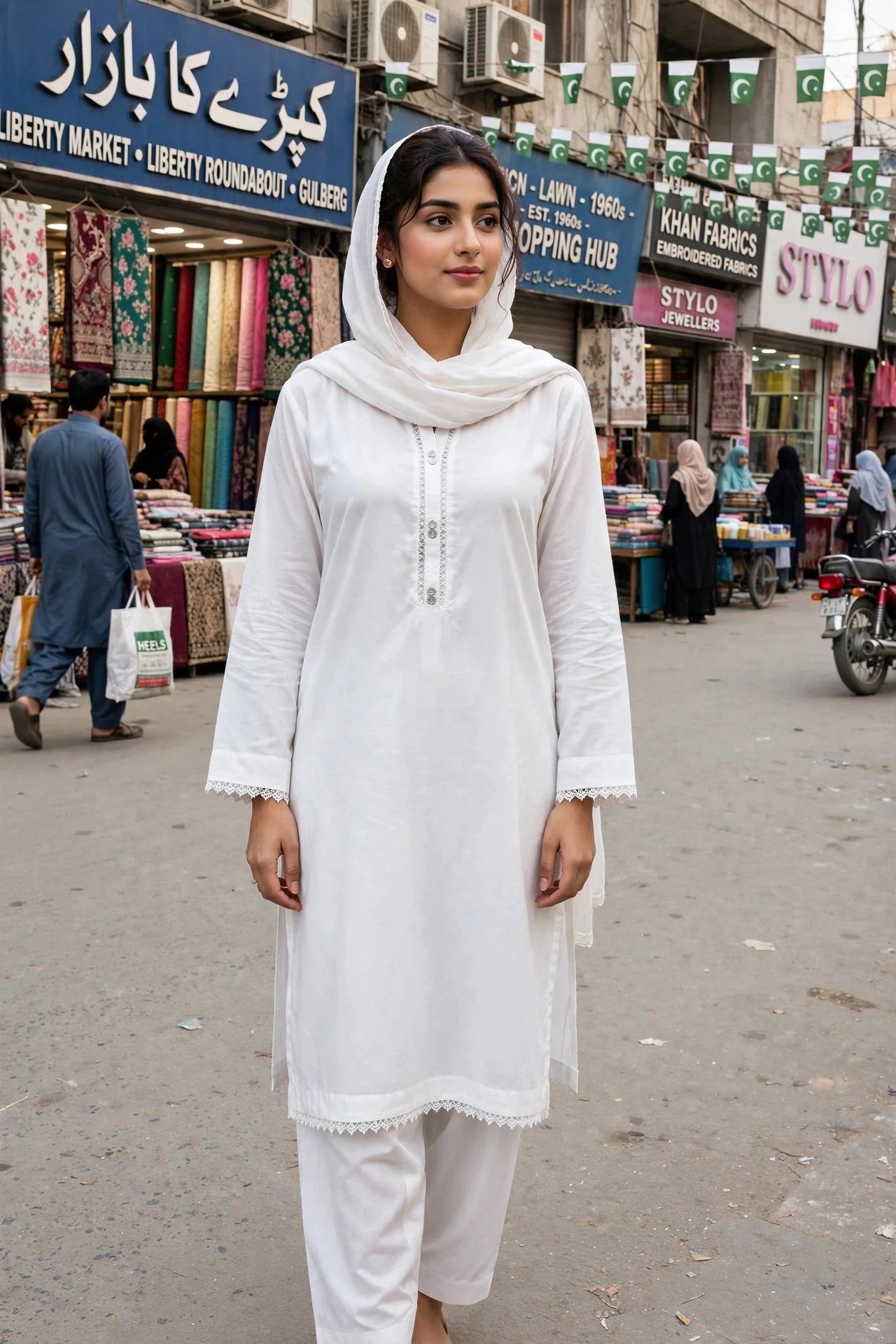Solid pure lawn stiched shirt and farshi trouser 2 pc white
