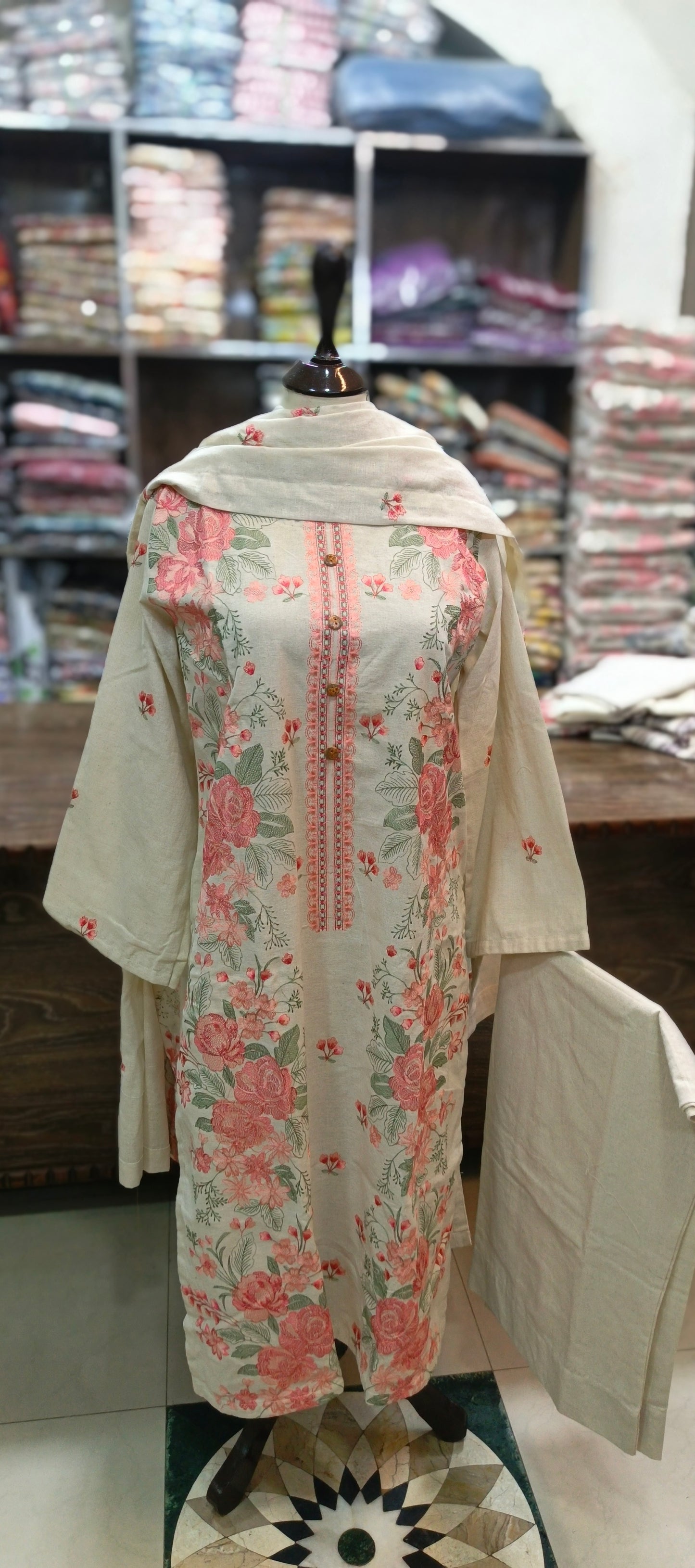 Karandi khaddar embroidered stiched 3 pc