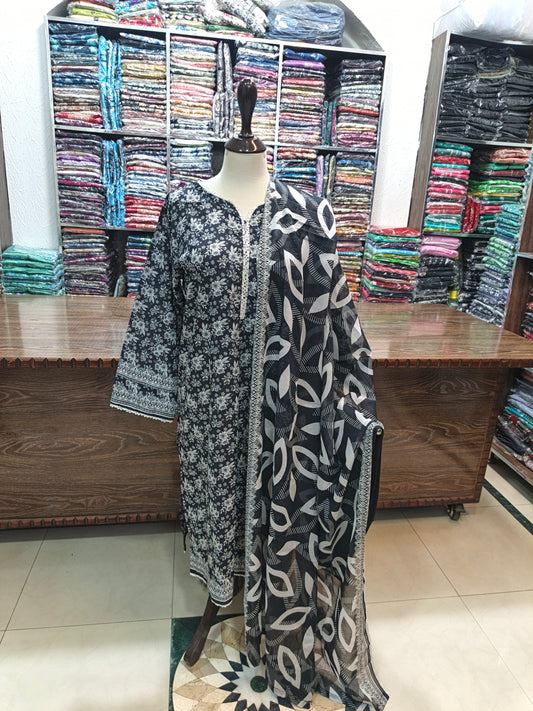 Binsaeed premium lawn stiched shalwar kameez 3pc blkwt
