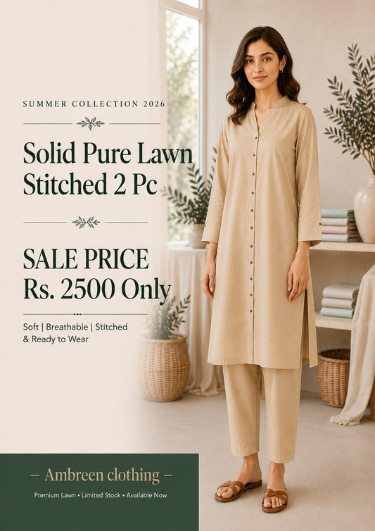 Solid pure lawn long co ord set 2 pc khaki
