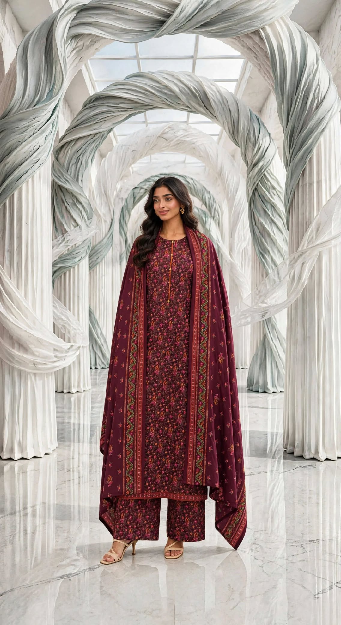 Binsaeed khaddar stiched long shirt trouser 3pc