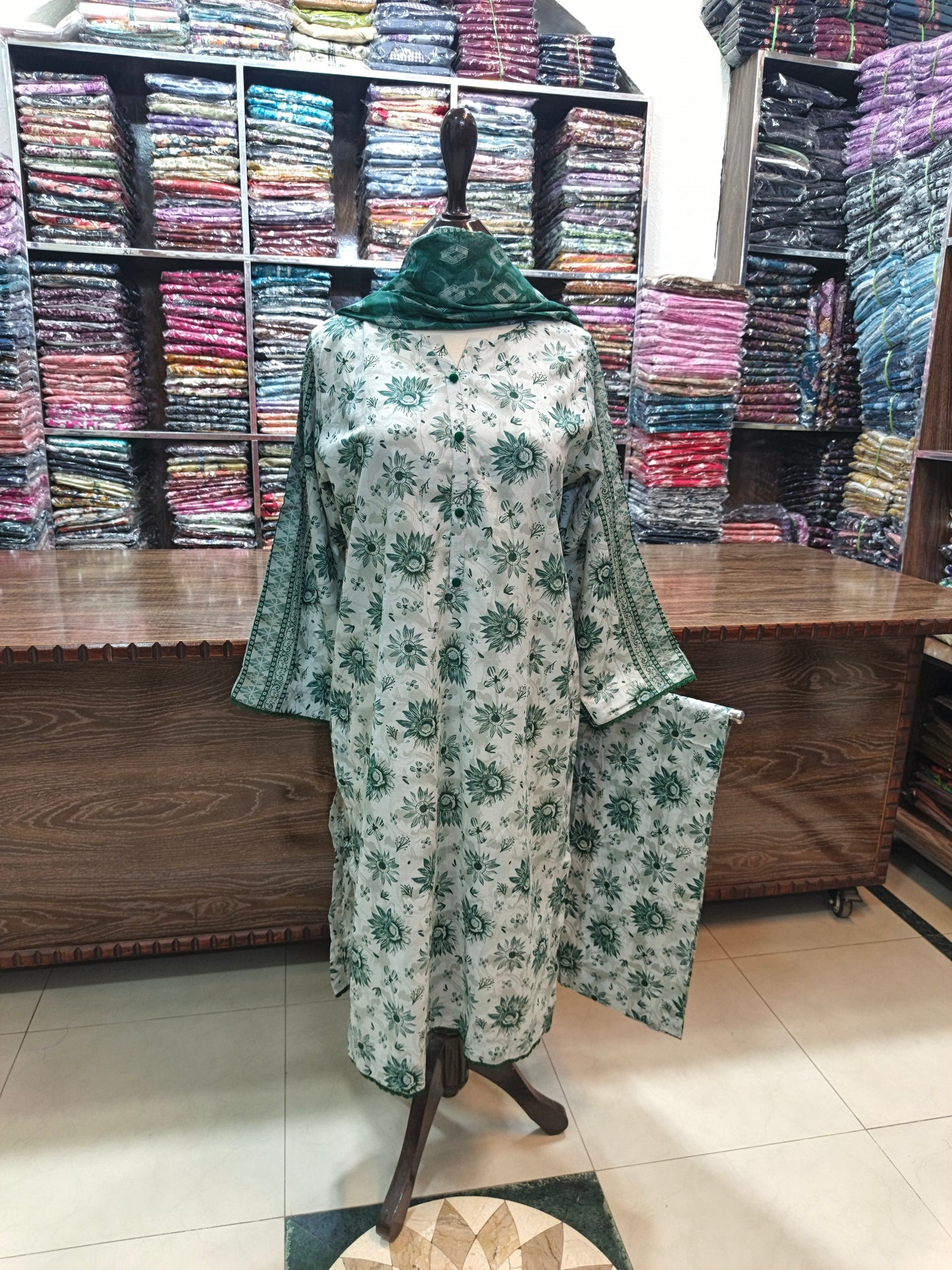 Safina premium lawn shirt trouser stiched 3 pc pstagrn