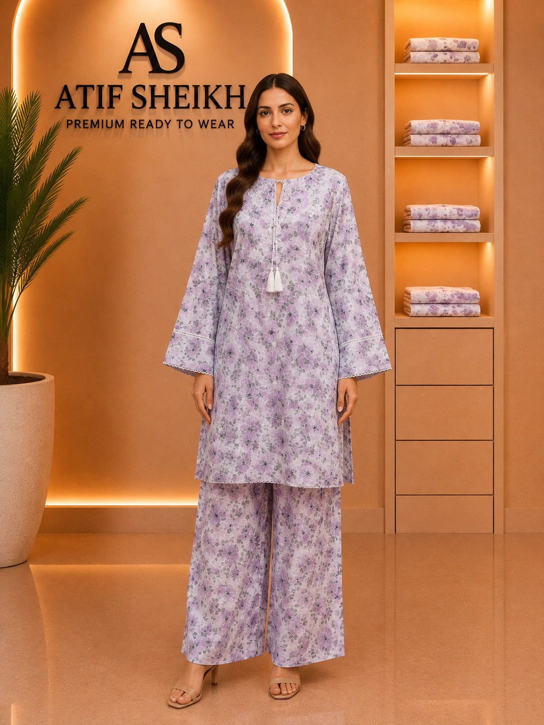 Lawn embroidered stiched short co ord set 2 pc lilc