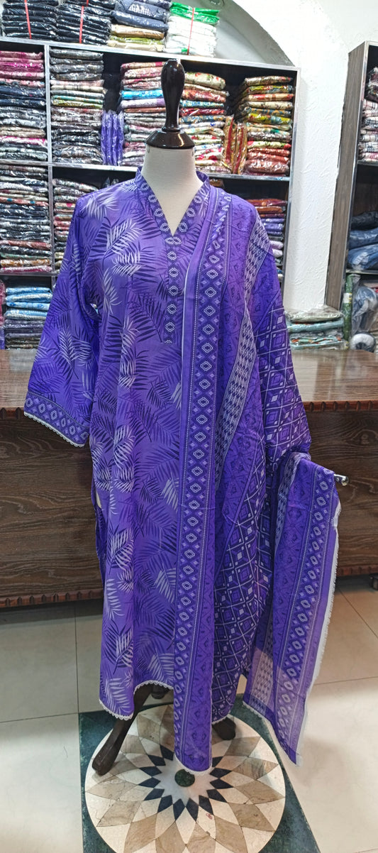 Bin saeed lawn stiched shirt trouser 3 pc