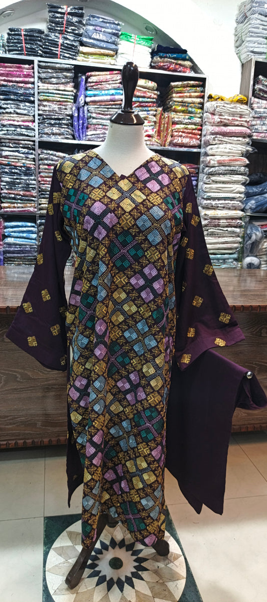 Mid summer karandi embroidered stiched 2 pc