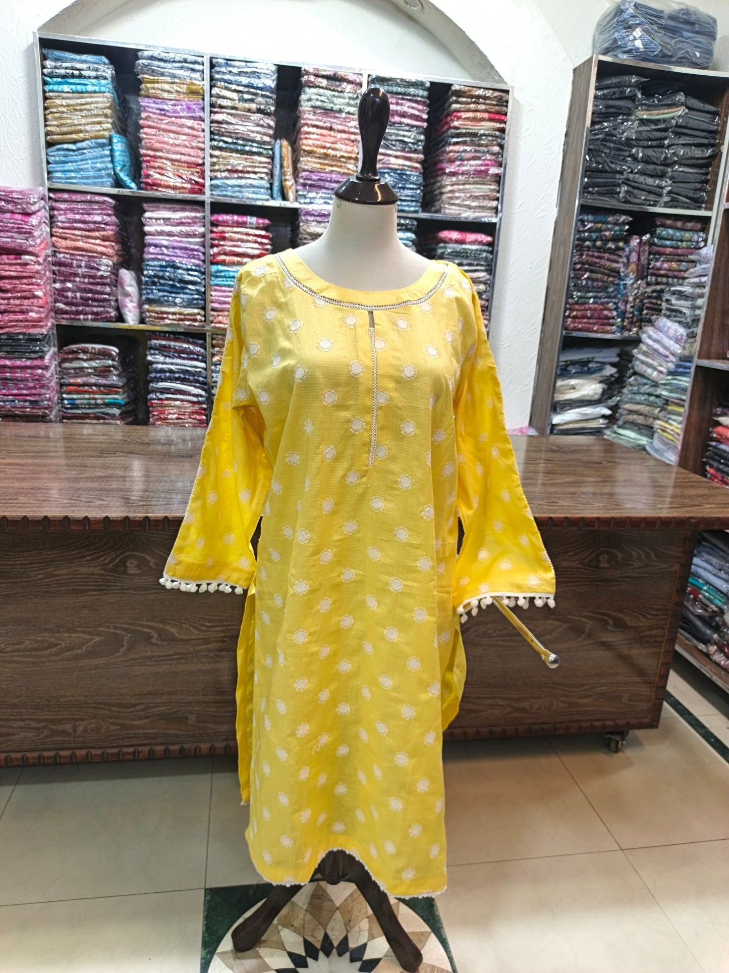 Lawn embroidered stiched shirt trouser 2pc ylo