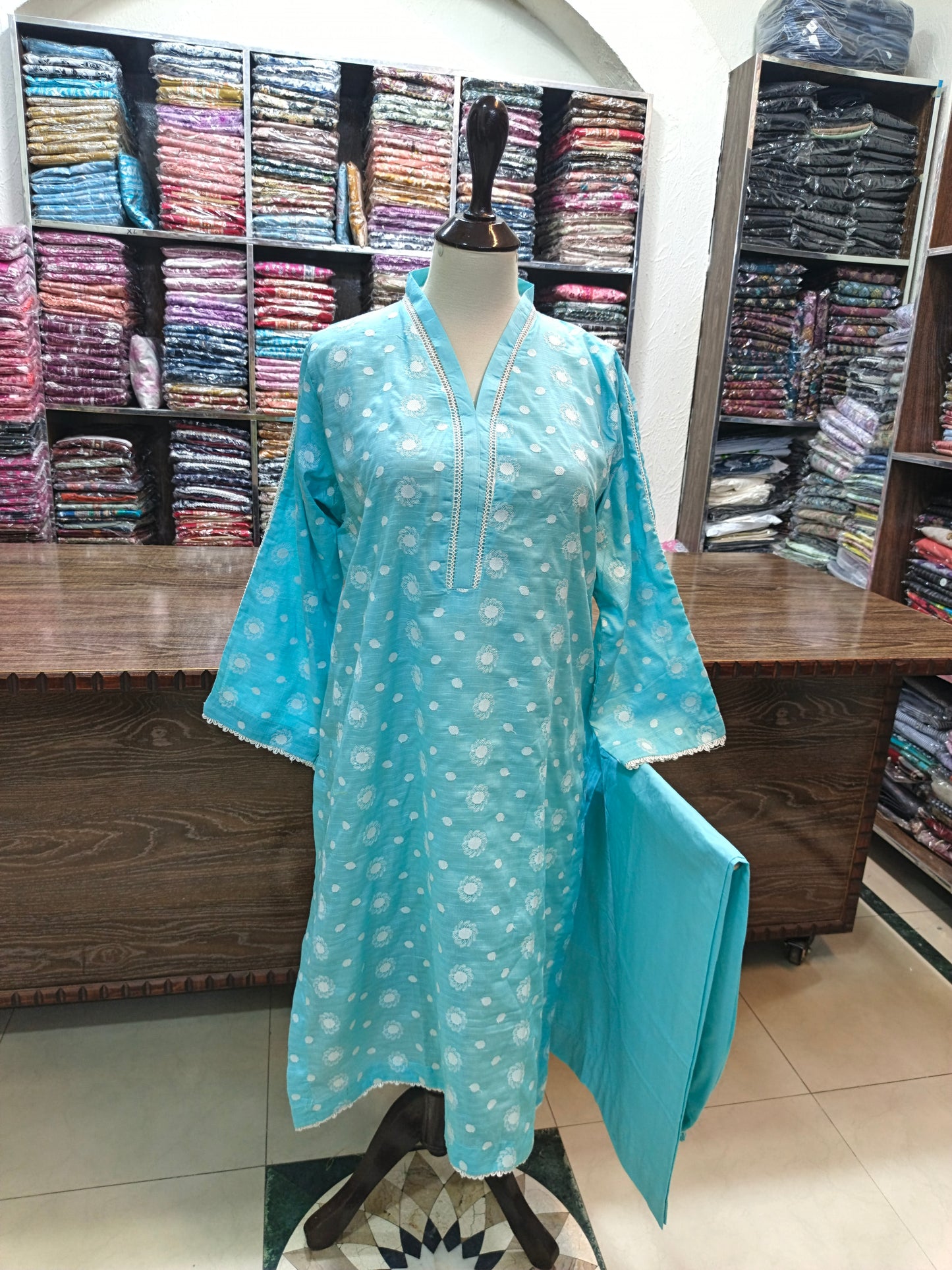 Lawn embroidered stiched shirt trouser 2pc ice
