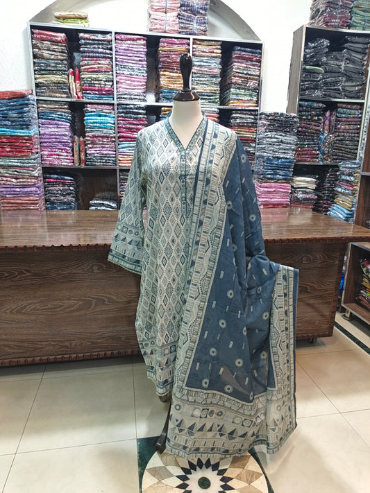 Binsaeed premium lawn stiched shalwar kameez 3pc icegre