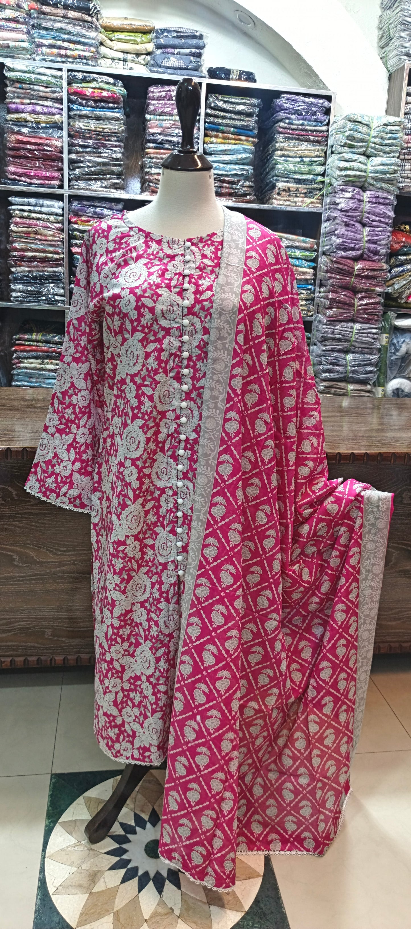 Bin saeed premium lawn stiched long shirt trouser 3 pc