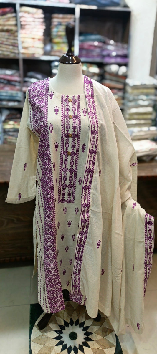 Karandi khaddar embroidered stiched 3 pc