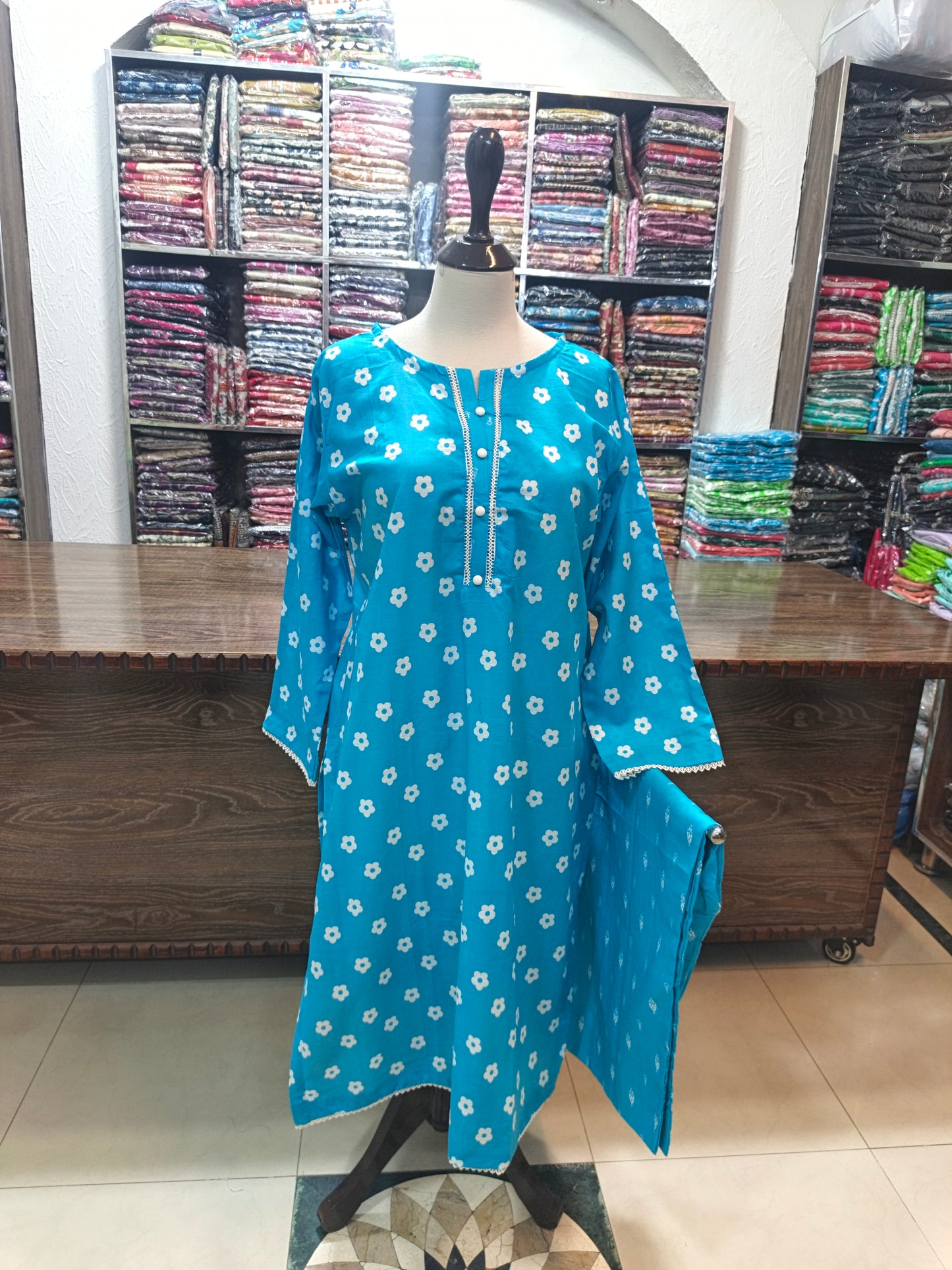 Binsaeed premium lawn stiched trouser shirt 2 pc sky 1