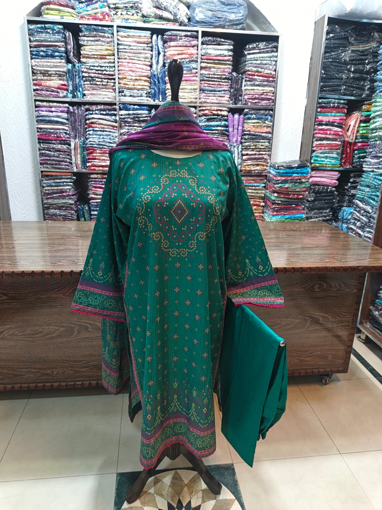 Binsaeed premium lawn stiched shalwar kameez 3pc gren